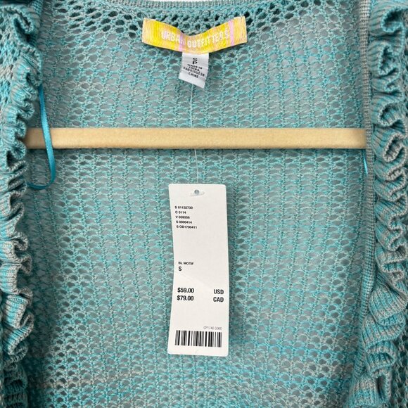 NWT Urban Outfitters S Blue Ruffles Cropped Sweater Cardigan Y2K - Picture 2 of 7